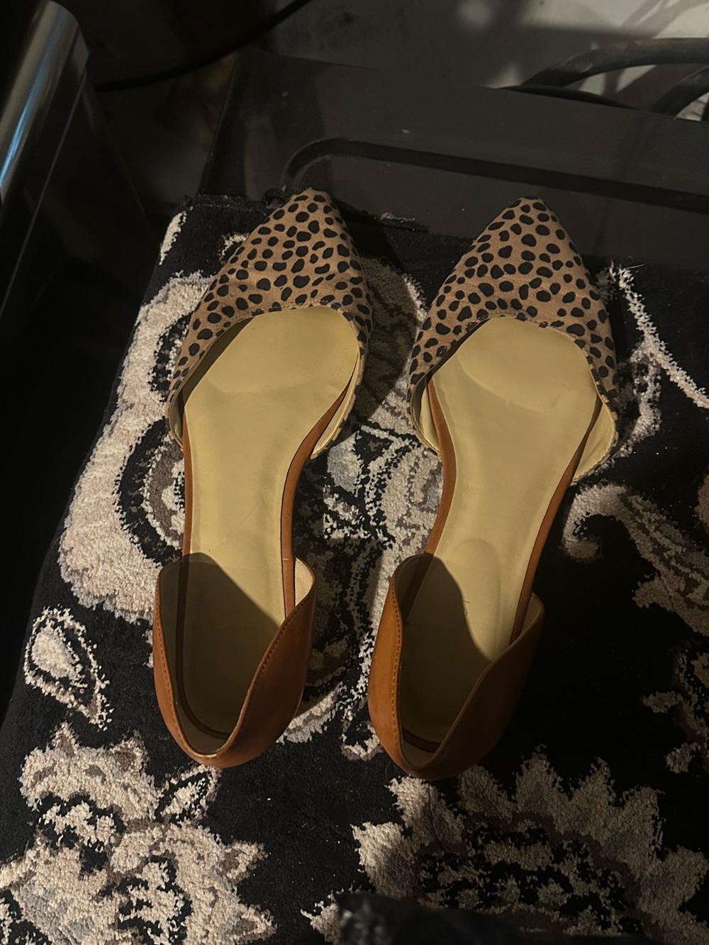 Leopard Print Pointed D'Orsay Flats in Brown